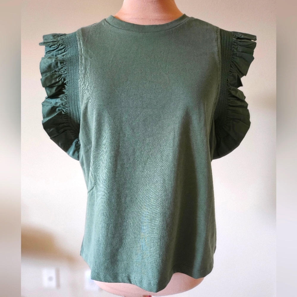 English Factory Green Ruffled Sleeve Top